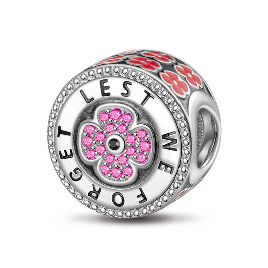 gona- Sterling Silver Plum Blossom Charms With Enamel In White Gold Plated
