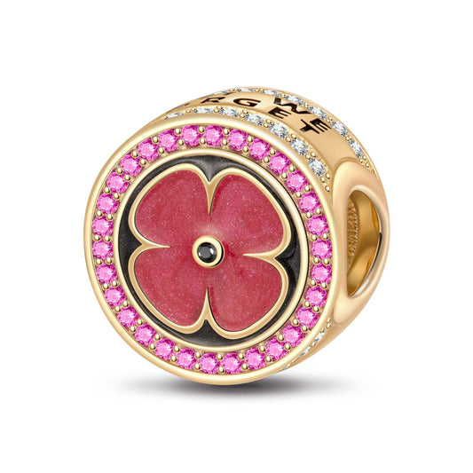 gona- Sterling Silver Red Plum Blossom Charms With Enamel In 14K Gold Plated