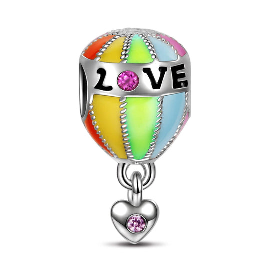 gona- Sterling Silver Hot Air Balloon Dangle Charms With Enamel In White Gold Plated
