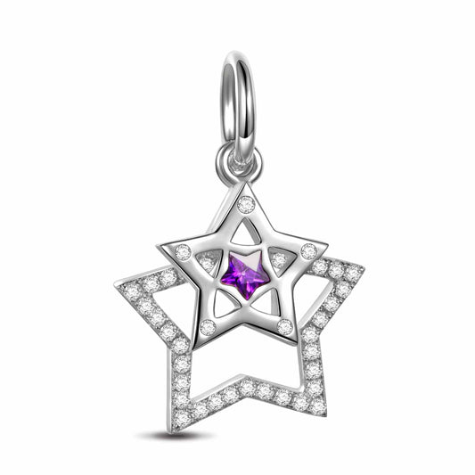 gona- Sterling Silver Brilliant Star Dangle Charms In White Gold Plated