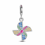Sterling Silver Lucky Windmill Dangle Charms In White Gold Plated