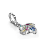 Sterling Silver Lucky Windmill Dangle Charms In White Gold Plated