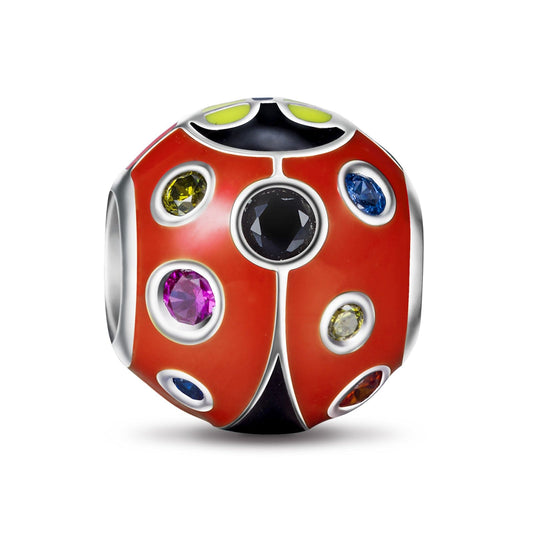 gona- Sterling Silver Beautiful Ladybug Charms With Enamel In White Gold Plated