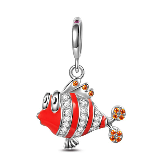 gona- Sterling Silver Clown Fish Nemo Dangle Charms With Enamel In White Gold Plated