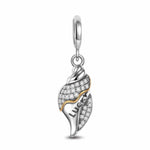 Sterling Silver Singing Conch Dangle Charms In White Gold Plated