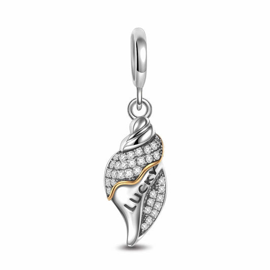 gona- Sterling Silver Singing Conch Dangle Charms In White Gold Plated