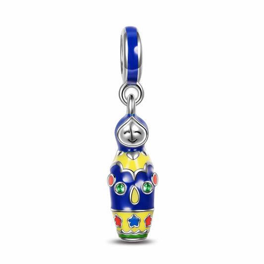 gona- Sterling Silver Matryoshka Doll Dangle Charms With Enamel In White Gold Plated