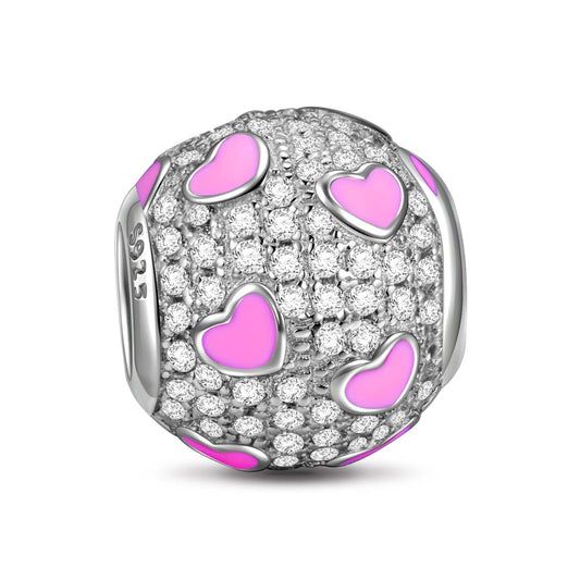 gona- Sterling Silver Pink Remembrance Charms With Enamel In White Gold Plated