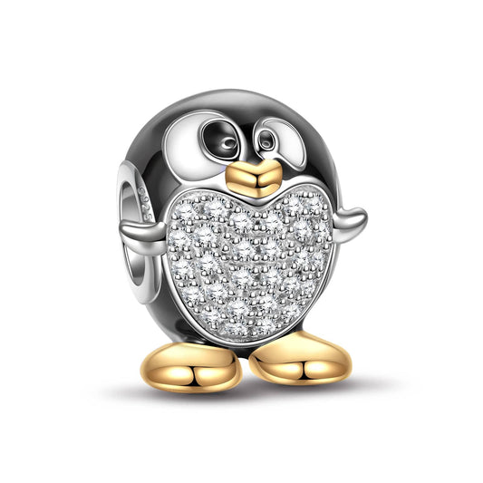 gona- Sterling Silver Cute PenguIn Charms With Enamel In Two-Tone Plating