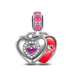 Sterling Silver Mother's Love Dangle Charms With Enamel In White Gold Plated