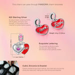 Sterling Silver Mother's Love Dangle Charms With Enamel In White Gold Plated