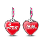 Sterling Silver Mother's Love Dangle Charms With Enamel In White Gold Plated
