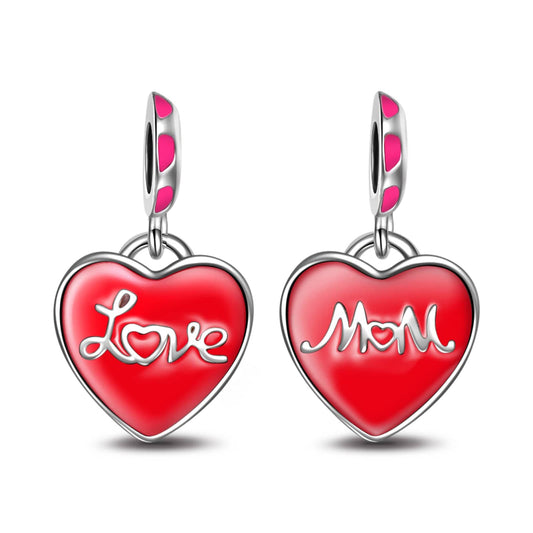 gona- Sterling Silver Mother's Love Dangle Charms With Enamel In White Gold Plated