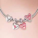 Sterling Silver Mother's Love Dangle Charms With Enamel In White Gold Plated