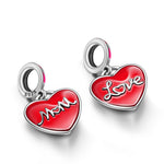 Sterling Silver Mother's Love Dangle Charms With Enamel In White Gold Plated