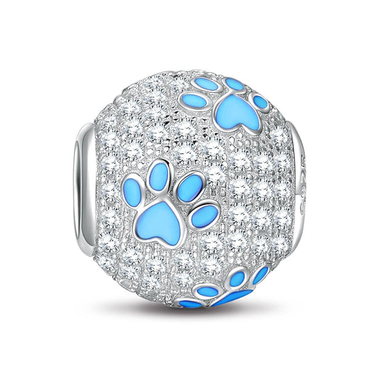 gona- Sterling Silver Puppy Paw Charms With Enamel In White Gold Plated