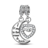 Sterling Silver Moon & Love To Mom Dangle Charms In White Gold Plated