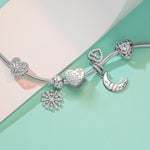 Sterling Silver Moon & Love To Mom Dangle Charms In White Gold Plated
