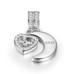 Sterling Silver Moon & Love To Mom Dangle Charms In White Gold Plated