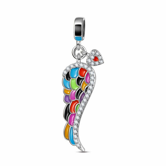 gona- Sterling Silver Colorful Angel Wings Dangle Charms With Enamel In White Gold Plated