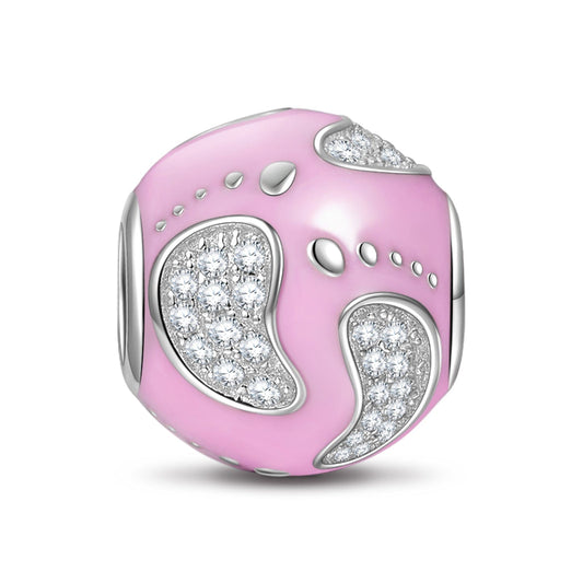 gona- Sterling Silver Cute Footprints Charms With Enamel In White Gold Plated
