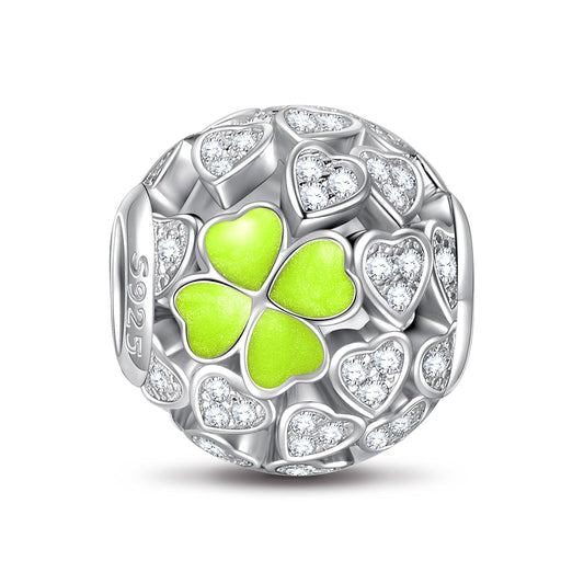 gona- Sterling Silver Green Lucky Clover Charms With Enamel In White Gold Plated