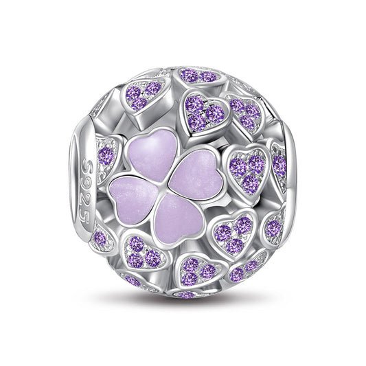gona- Sterling Silver Purple Lucky Clover Charms With Enamel In White Gold Plated