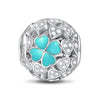 Sterling Silver Blue Lucky Clover Charms With Enamel In White Gold Plated