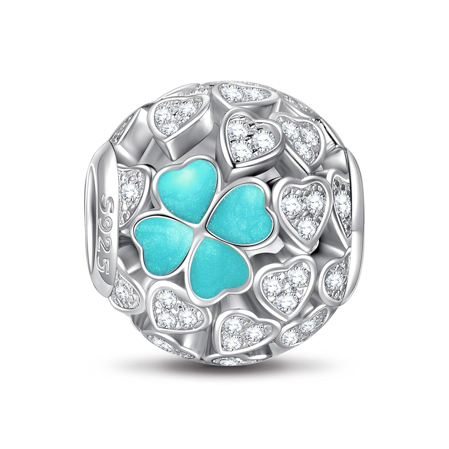 Sterling Silver Blue Lucky Clover Charms With Enamel In White Gold Plated
