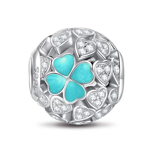 gona- Sterling Silver Blue Lucky Clover Charms With Enamel In White Gold Plated