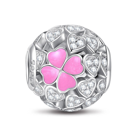 gona- Sterling Silver Pink Lucky Clover Charms With Enamel In White Gold Plated