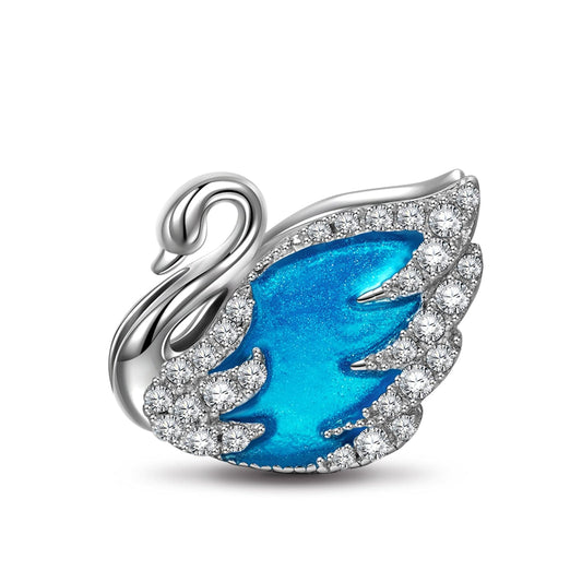 gona- Sterling Silver Swan Princess Charms With Enamel In White Gold Plated