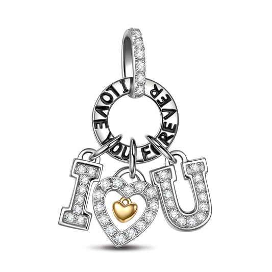 gona- Sterling Silver Love You Dangle Charms With Enamel In White Gold Plated