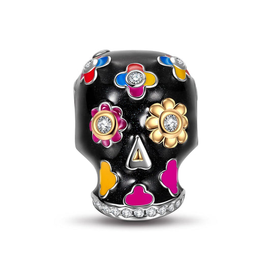 gona- Sterling Silver Skull and Rose Charms With Enamel In White Gold Plated