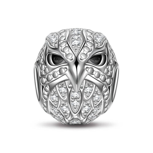 gona- Sterling Silver Knight Falcon Charms With Enamel In White Gold Plated