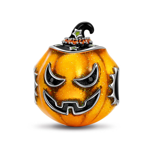 gona- Sterling Silver Halloween Pumpkin Charms With Enamel In Blackened 925 Sterling Silver Plated