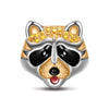 Sterling Silver Clever Raccoon Charms With Enamel In White Gold Plated