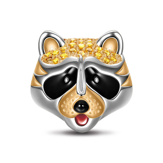 gona- Sterling Silver Clever Raccoon Charms With Enamel In White Gold Plated