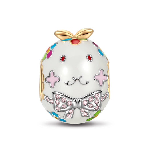 gona- Sterling Silver Miss Rabbit Charms With Enamel In White Gold Plated