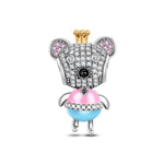 Sterling Silver PrIncess Bear Dangle Charms With Enamel In White Gold Plated