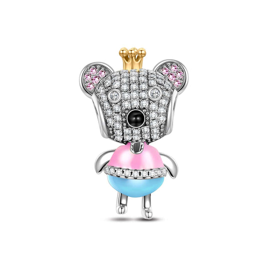 gona- Sterling Silver PrIncess Bear Dangle Charms With Enamel In White Gold Plated