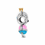 Sterling Silver PrIncess Bear Dangle Charms With Enamel In White Gold Plated