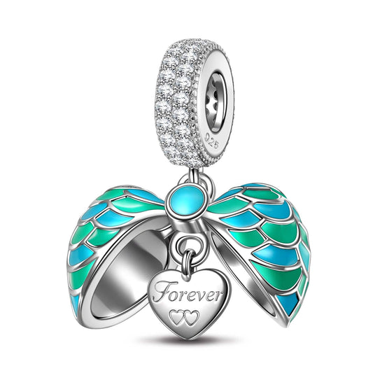 gona- Sterling Silver Blue Surprising Love Dangle Charms With Enamel In White Gold Plated