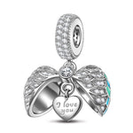 Sterling Silver Blue Surprising Love Dangle Charms With Enamel In White Gold Plated