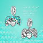 Sterling Silver Blue Surprising Love Dangle Charms With Enamel In White Gold Plated