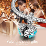 Sterling Silver Blue Surprising Love Dangle Charms With Enamel In White Gold Plated