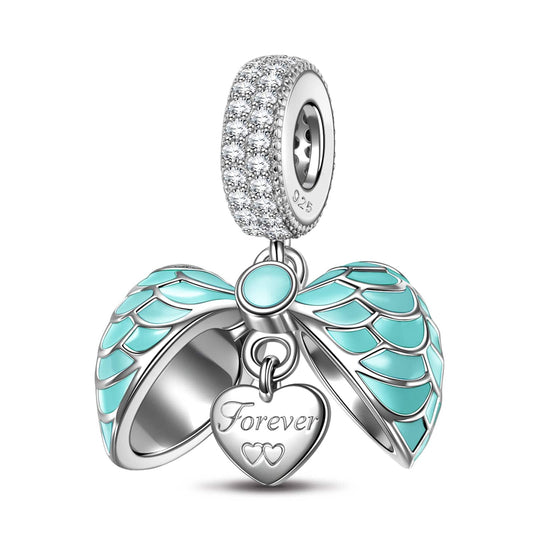 gona- Sterling Silver Blue Surprising Love Dangle Charms With Enamel In White Gold Plated