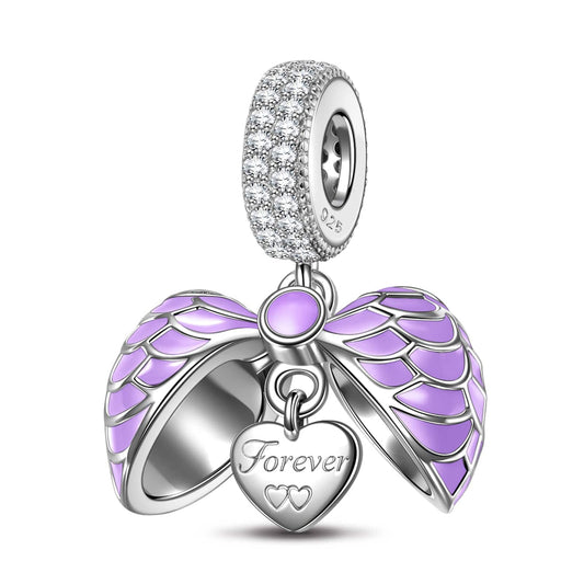 gona- Sterling Silver Purple Surprising Love Dangle Charms With Enamel In White Gold Plated
