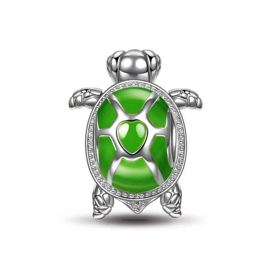 gona- Sterling Silver Green Turtle Charms With Enamel In White Gold Plated
