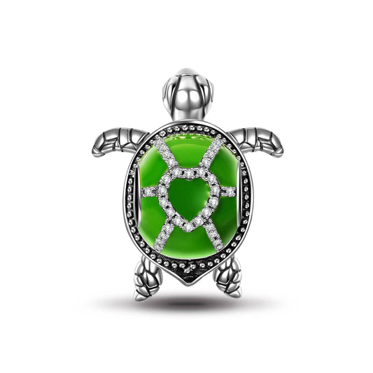 gona- Sterling Silver Green Turtle Charms With Enamel In White Gold Plated